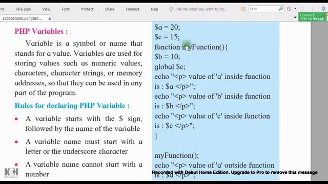 part 3 Server Side Scripting PHP Variables functions loop HSc IT Chapter 5 class 12th science
