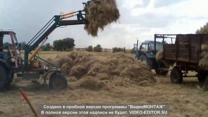 погрузка сена самодельным куном на тракторе Т-16.