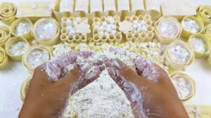 ASMR Clay Cracking. Crushing soap boxes with starch and glitter. Satisfying video.