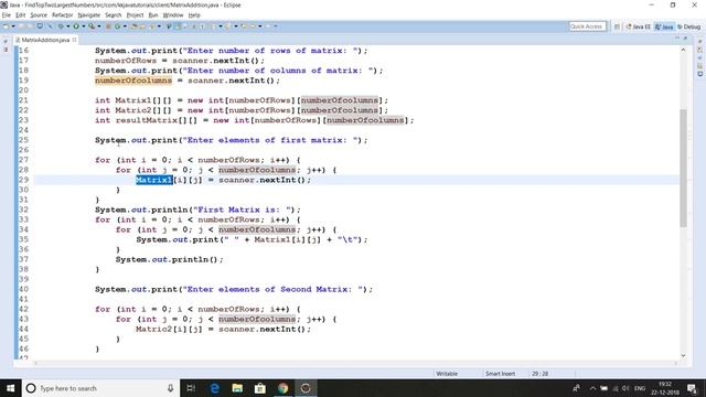 Java program to add two matrices