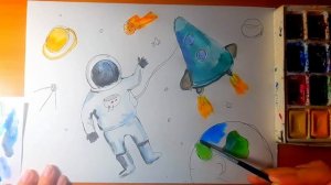 Космос. Как рисовать. День космонавтики. Космонавт. 12 апреля. Простой рисунок космоса
