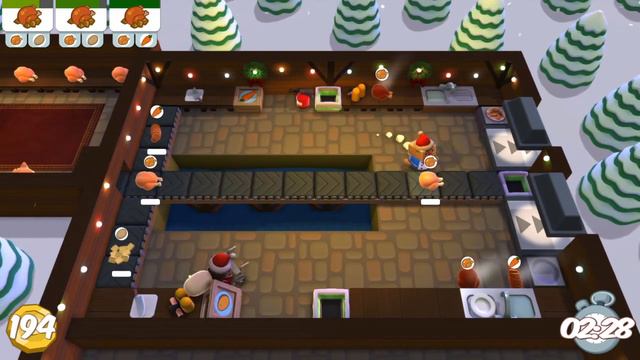Играем в Overcooked the festive seasoning. уровень 1-7 3 звезды 2 игрока. смотреть онлайн