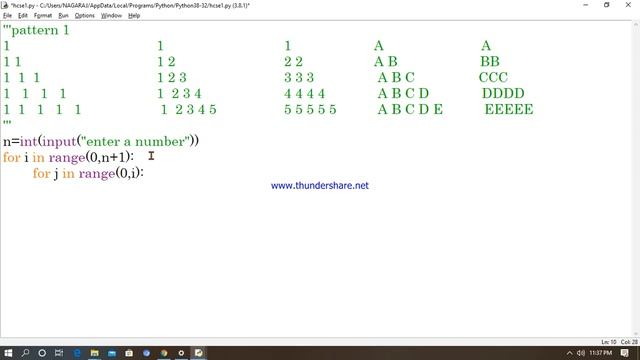 #program to print Pattern Programs(Traiangle)/Python Interview Questions &Answers with demo(part-4)
