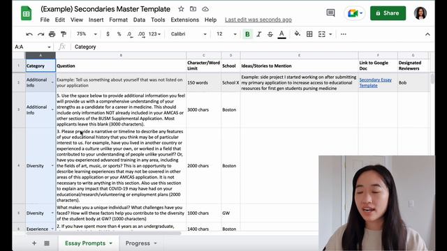 Med School Secondaries | the ULTIMATE Spreadsheet to Help You Stay SANE & ORGANIZED