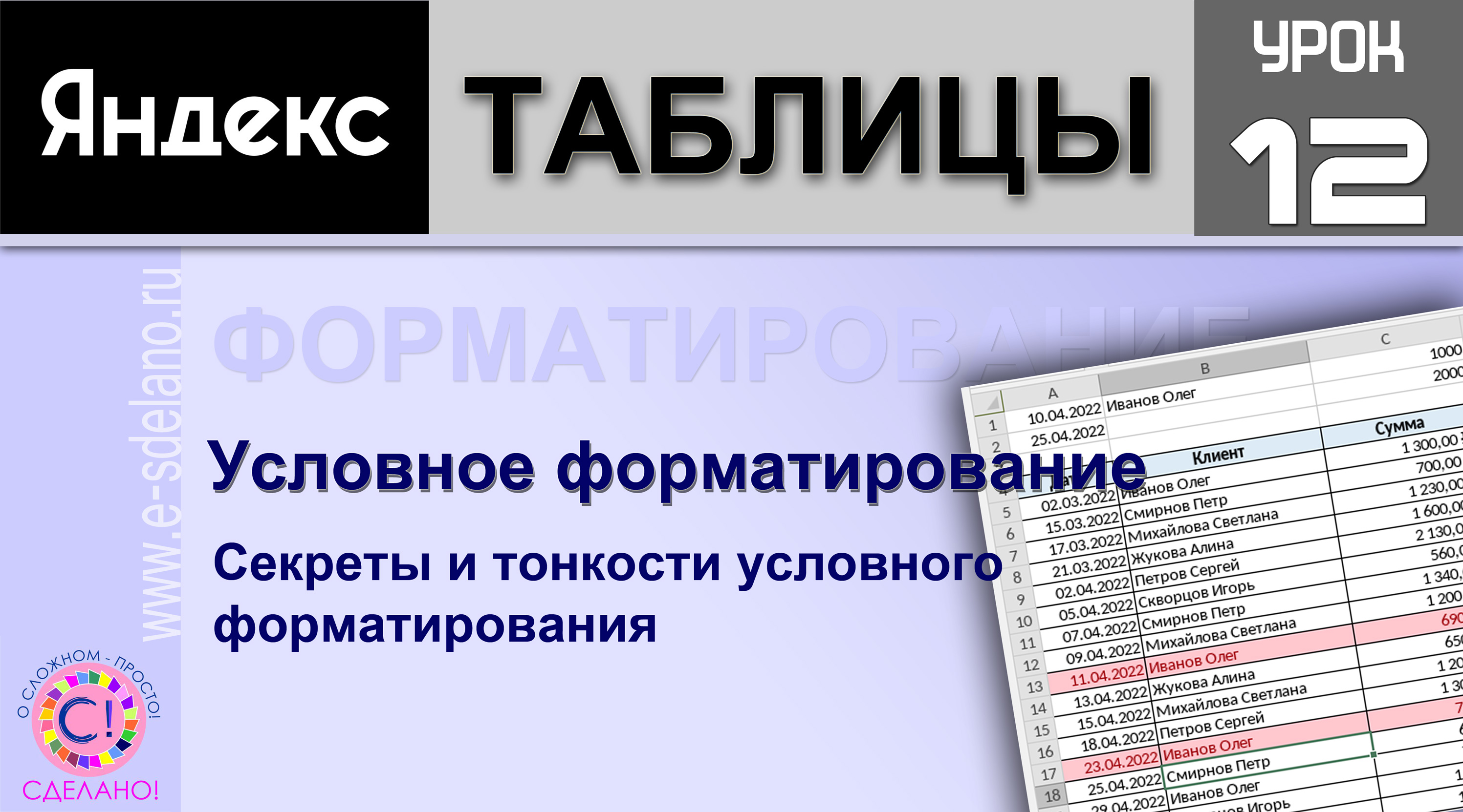 Яндекс таблицы урок 12. Секреты и тонкости условного форматирования