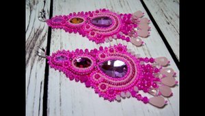 Презентация украшений. Крупные розовые серьги из бисера и камней _Розовый зефир_