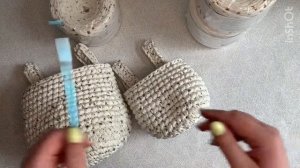 Корзина с ручками из трикотажной пряжи. Мк корзина. Набор органайзеров на детскую кроватку