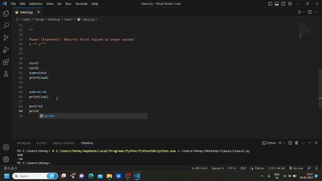 python arithmetic operators  class -2