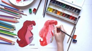 Рисуем Русалочку акварелью. Мастер-класс по рисованию  Персонажа Дисней от онлайн-школы "ОкеанАрта"
