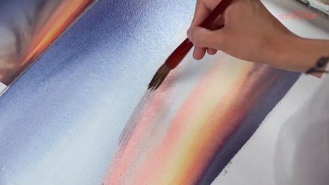Как нарисовать море на закате | Как нарисовать закат | Рисуем облака Как нарисовать море акварелью