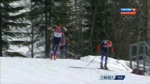 Триумф российских лыжниках на ОИ-2014. Масс-старт 50 км свободный стиль. Сочи (Россия).