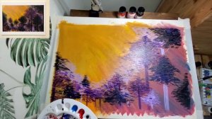 YELLOW OCHRE PURPLE FOREST | Acrylic Painting in Big Canvas | Timelapsed guide for beginners