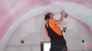 012 PLASTERING the VAULT, Structolite Basecoat over Sheetrock, Bedroom Barrel Vault ep.7