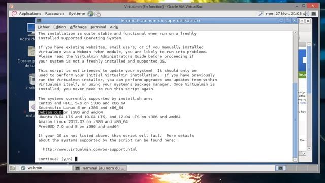 Installation de Webmin, Usermin et Virtualmin sur Debian dans Virtualbox смотреть онлайн
