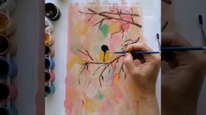 Рисунок синицы на ветке, гуашь