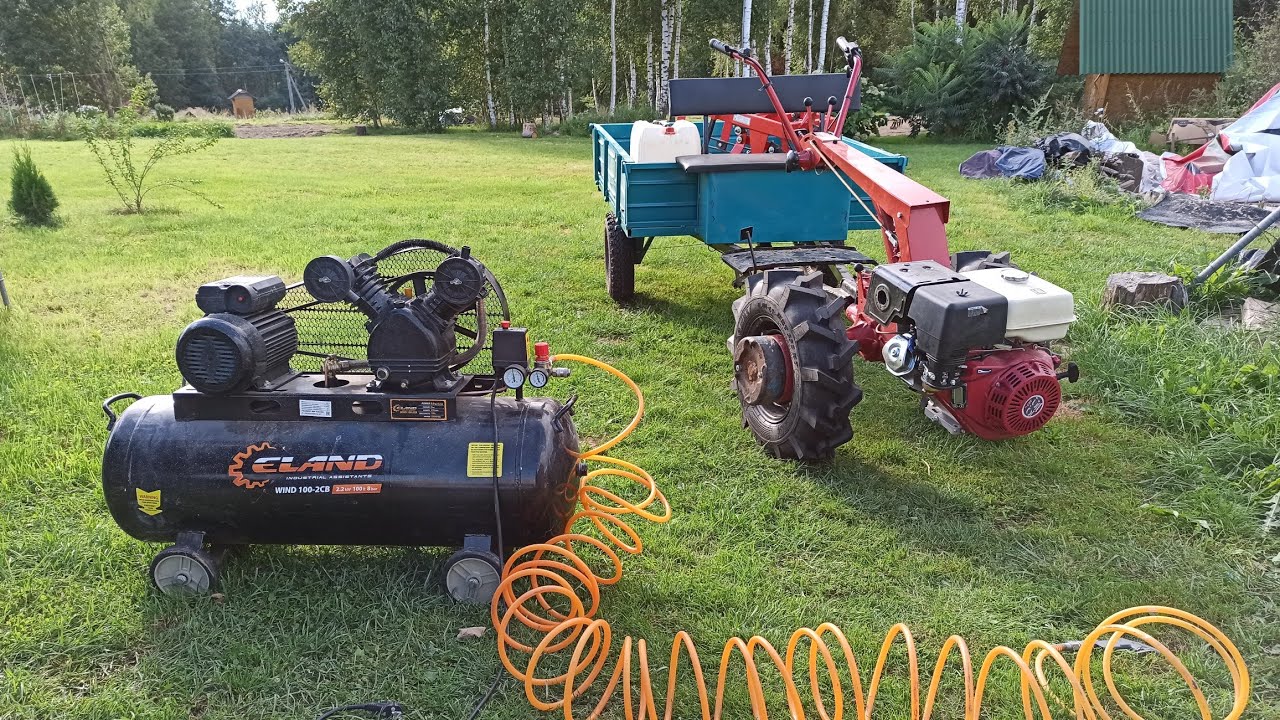 Ремонт мотоблока МТЗ после столкновения с березой Компрессор Eland WIND 100-2CB. Weima WM188F 13л/с смотреть онлайн