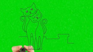 Футаж HD. Рука рисует пару котов-2, хромакее