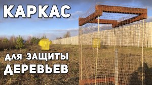 Установка каркасов для защиты саженцев.