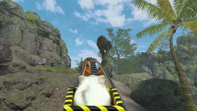 Hamster In Forest With Three Headed Dinosaur On Roller Coaster