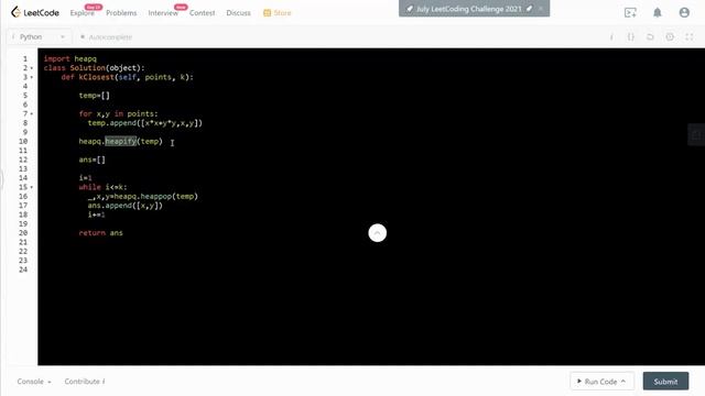 Leetcode 973. K Closest Points to Origin | Python | FAANG Coding interview | minHeap