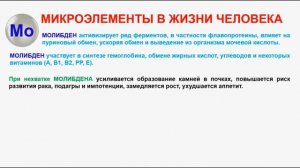 № 276. Неорганическая химия. Тема 33. Микроэлементы в жизни человека. Часть 15. Молибден