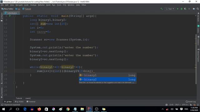 Sum of two Binary Number in Java Pramming languages | KPR Coding смотреть онлайн