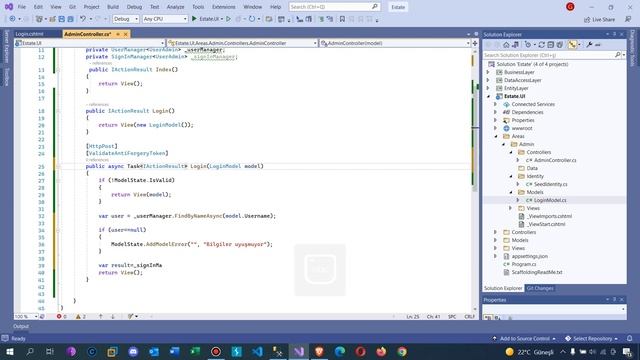 .Net Core 5.0 ile Emlak Sitesi - Admin Paneli Identity Login İşlemi