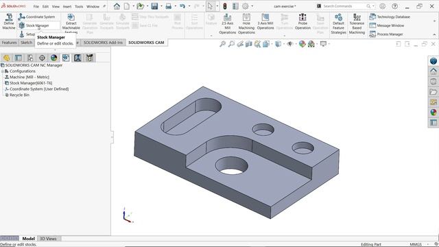 SolidWorks CAM introduction Exercise-1 Mill Operation