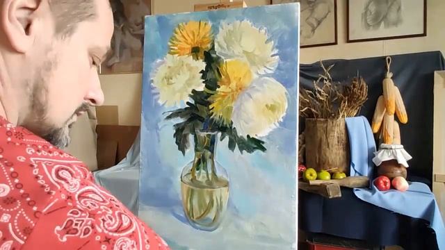 МАУ "МКДЦ" занятие живопись маслом "Хризантемы" смотреть онлайн