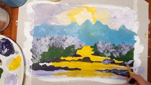 Как легко нарисовать горы. Рисуем пейзаж поэтапно. Рисуем горы. Горный пейзаж гуашью. смотреть онлайн