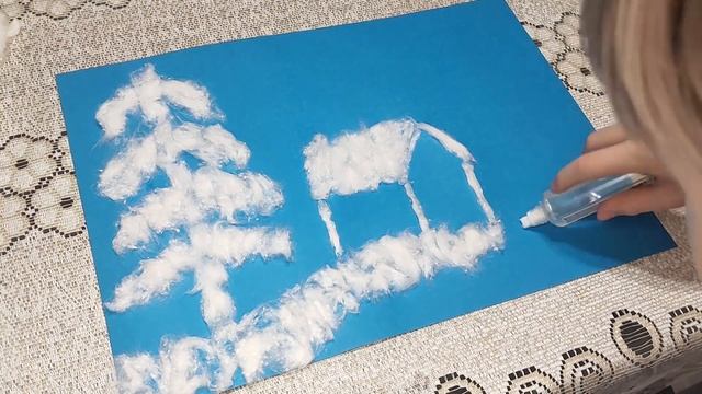 Поделка на новый год! В школу, садик своими руками, из ваты. Рождественская картина