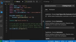 VS Code tips — JavaScript › Format: Semicolons