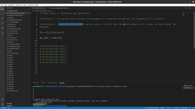 Iterator and Generator in Python || Python Free tutorial #30 || Death Code