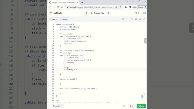 LeetCode - 1381 | Design a stack with increment operation | Java solution | #leetcodesolution