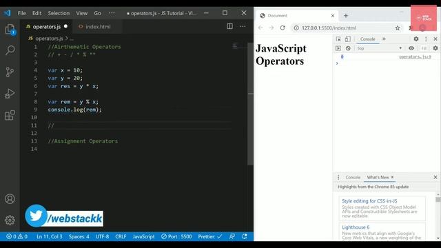 JavaScript Tutorial #8 | Arithmetic Operators | Assignment Operators | JavaScript Operators | es6