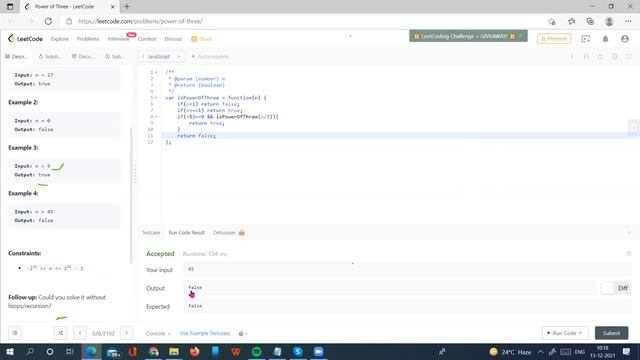 "Determining if a Number is a Power of Three in JavaScript (#leetcode  #326)"||Hindi