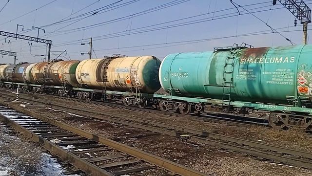 Электровоз 2ЭС7-075 с грузовым вагонами Цистермами Станция Алматы-1 Хроника-КТЖ