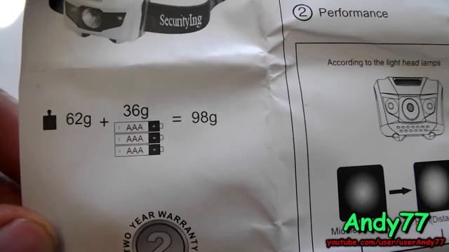Фонарь налобник Sunree Youdo2 с AliExpress на элементах питания ААА.