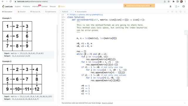 Leetcode 54. Spiral Matrix - rotation matrix смотреть онлайн