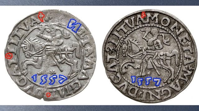 Abėcėlė. 1557 m pusgrašių spaudų skirtumai. Азбука. Различия штемпелей полугрошей 1557 года. смотреть онлайн