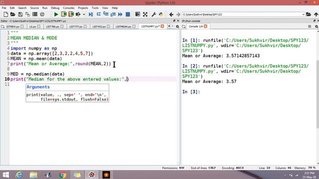 Lists in Python Part 10 : Calculation of Mean , Median and Mode using numpy & scipy