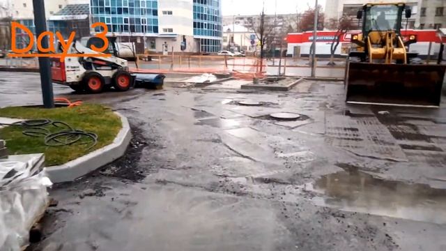 Асфальтирование новостройки. Фрезеровка асфальта bobcat, укладка асфальта асфальтоукладчиком Volvo