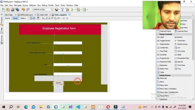 insert record in database using GUI Form in java   Swing Controls