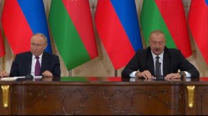 Cérémonie de signature des documents conjointsde V  Poutine et I  Aliyev aux médias (19.08.2024)