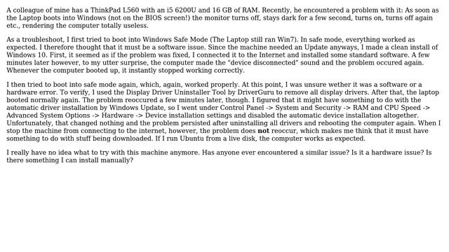 Thinkpad L560 - Screen Turns on and off every few seconds, temporarily fixed by driver uninstall смотреть онлайн