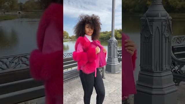 Куртка кожаная, производство Турция, комбинированная мехом песца, цвет розовый смотреть онлайн