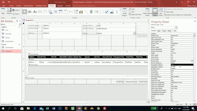 Ms Access Database Lecture - 25 | How To Design Form In Access | VBA Coding In Ms Access 2016