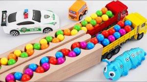Гонка шариков волновой склон. Marble Run и Ретро-грузовик Makita, Экскаватор, Скорая помощь