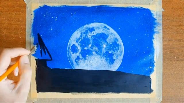 Рисуем красиво лунный пейзаж. смотреть онлайн