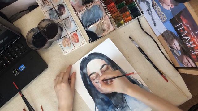 Акварельный портрет  Холодный мир Watercolor portrait  Cold peace